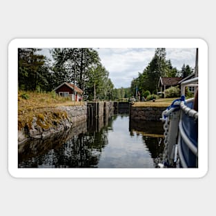 Steamboat on the way into Håverud's locks Sticker